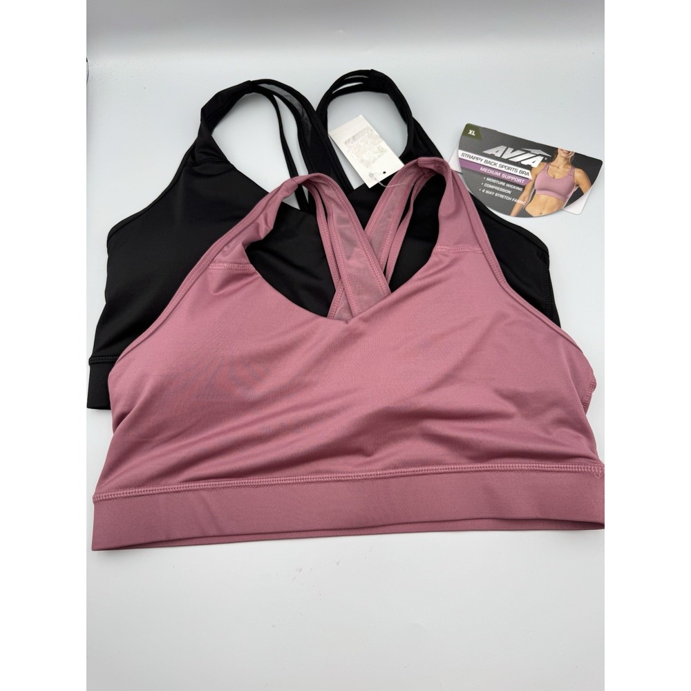 AVIA Womens Sports Bra Size XL Removable Pads Pink Black -2  NWOTs